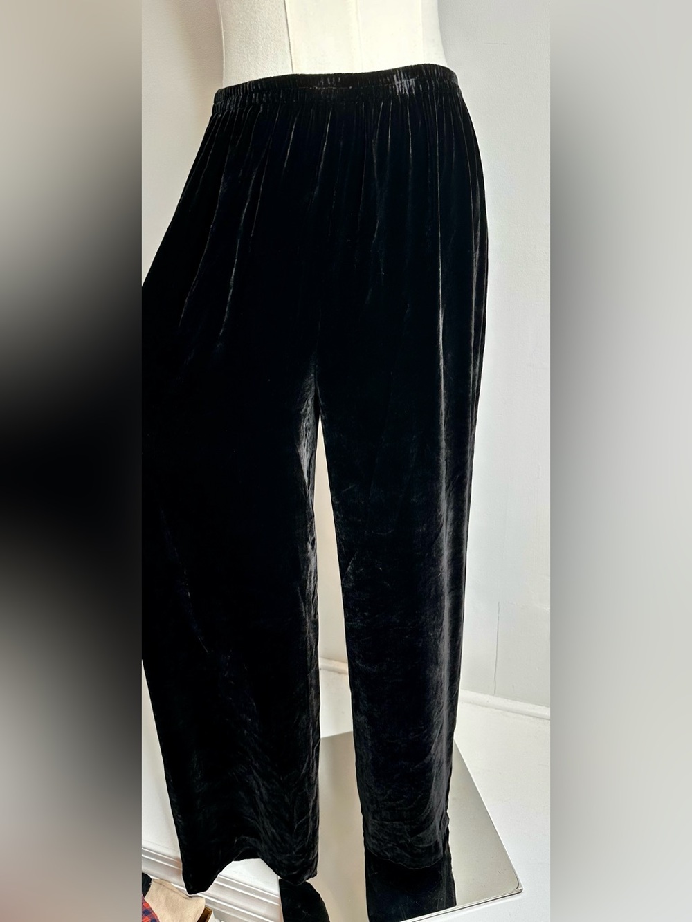 Eileen Fisher Black Silk Blend Velvet Pull-On Pants XS Wide Leg